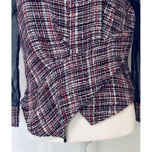 Zara Woman Size M Tweed Organza Puff Sleeve Blouse Boho Grunge Peasant Festival - Picture 5 of 13